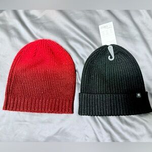 Dual Beanie Set: NWT Athleta Tahoe + Red Sparkly Beanie